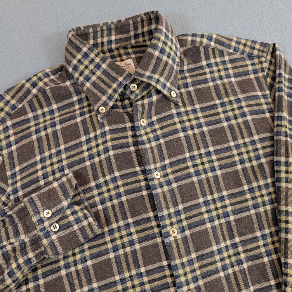 Stenströms Button Down Flannel Shirt Mens Medium Fitted Body Plaid Brown